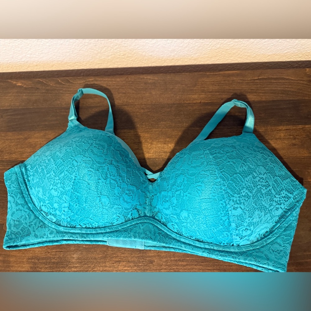 Torrid Wireless Lace Bra 46DD Teal Lightly Lined Comfort